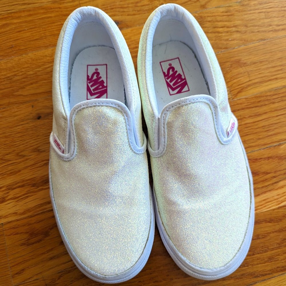 Brand New Big Girl Vans White Shimmer Sneaker Size 3